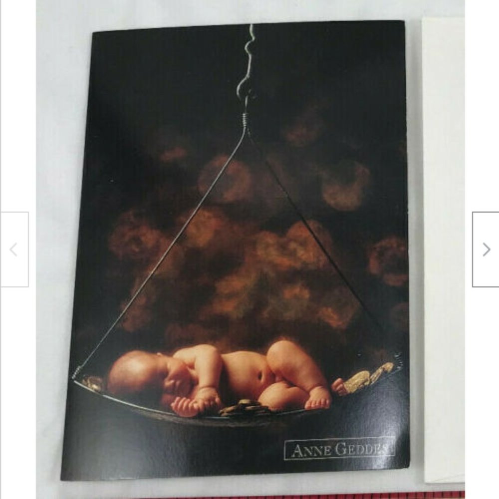 Vtg Anne Geddes Baby Photo Blank Greeting Card Hanging Coin Scale 1995